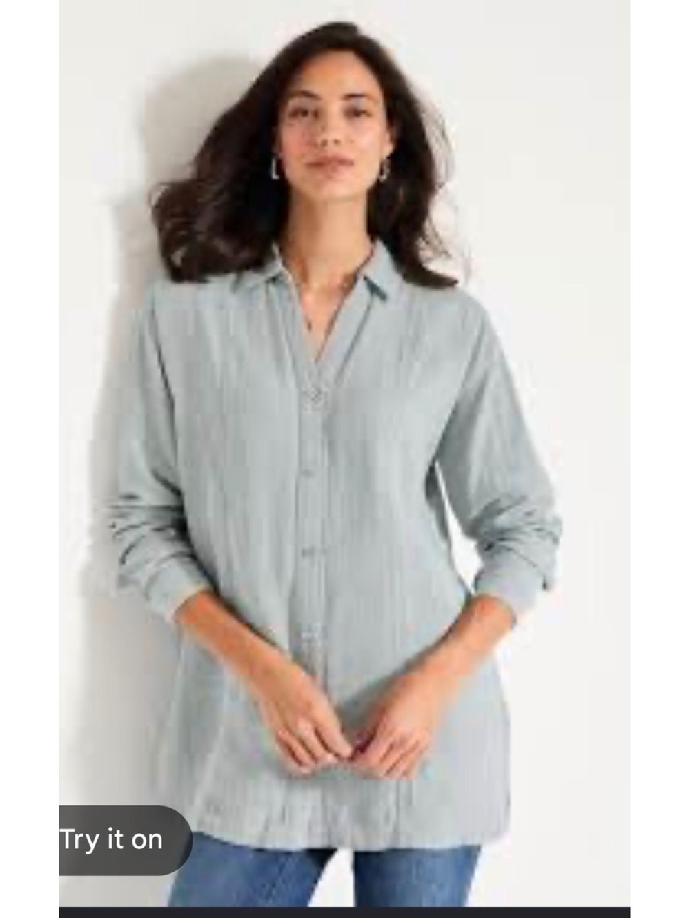 JJill Long Sleeve Tunic Sage Green Large 100% Rayon side Pockets J.Jill Office